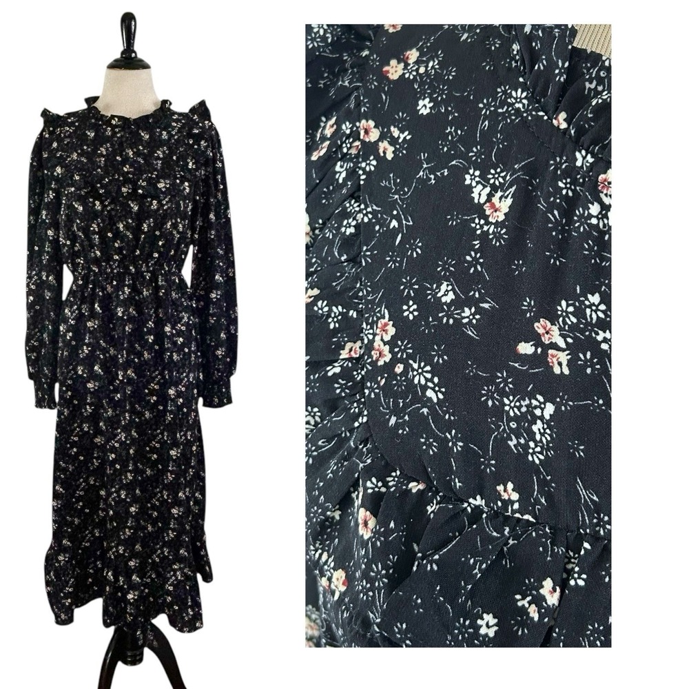 HAYDEN New Black Floral DRESS M Cottage Prairie Coquette Country Fairy Ruffle
